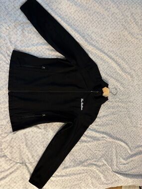 Black Zip-Up Jacket with White Script Logo